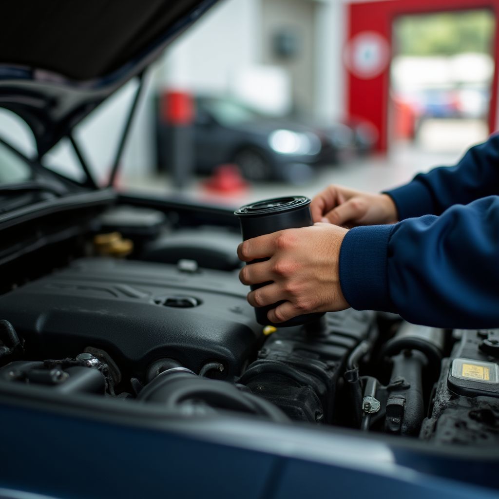 Persona revisando el aceite de un auto en una estación YPF